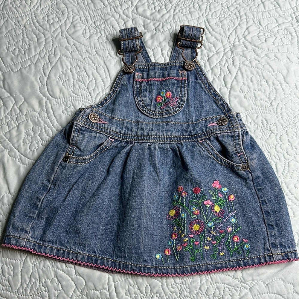 🍄6M Vintage Oshkosh B’gosh vest back pink label floral dress scalloped bottom